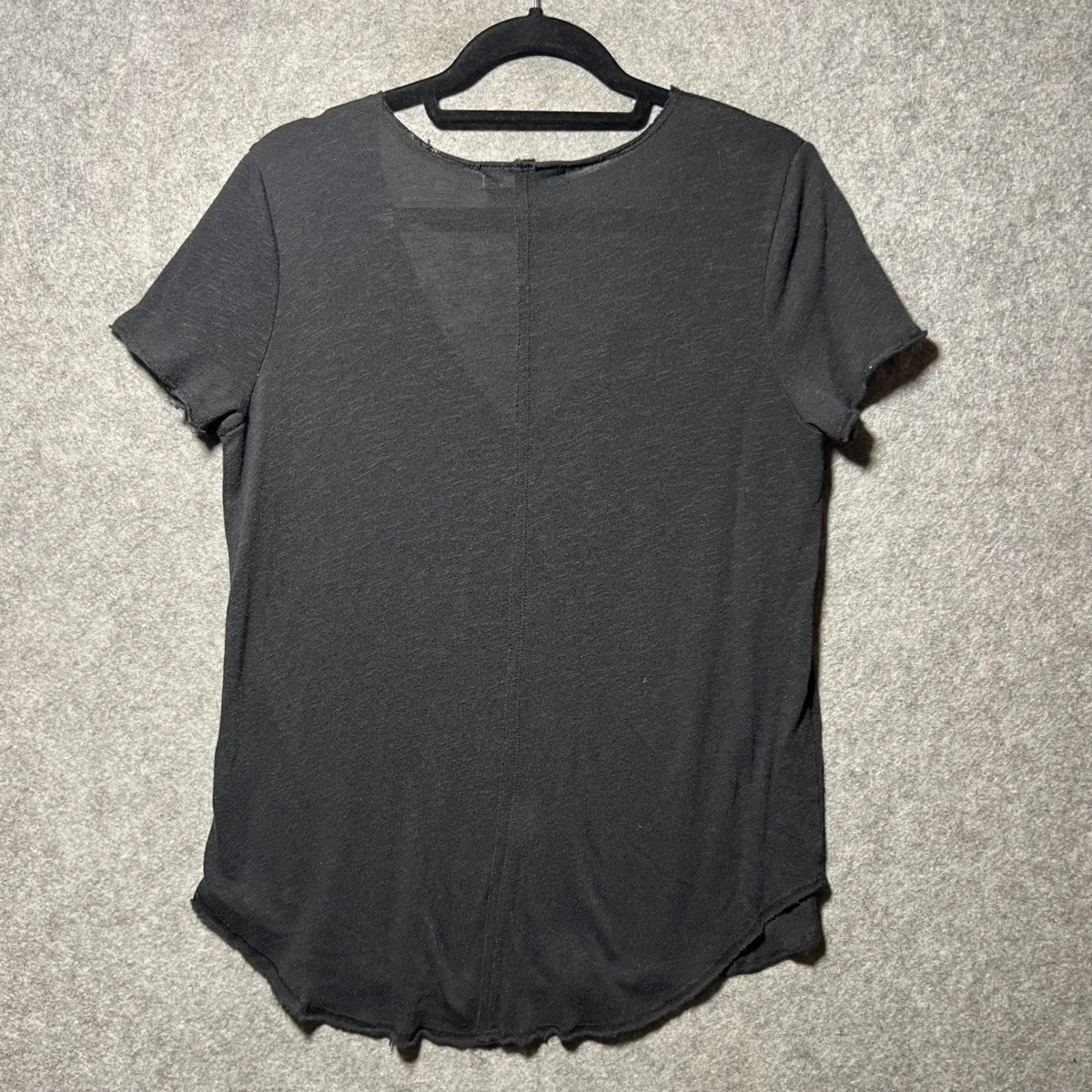 Project Social T Shirt Charcoal Grey V Neck Distressed Raw Hem Top Womens Small - Image 6
