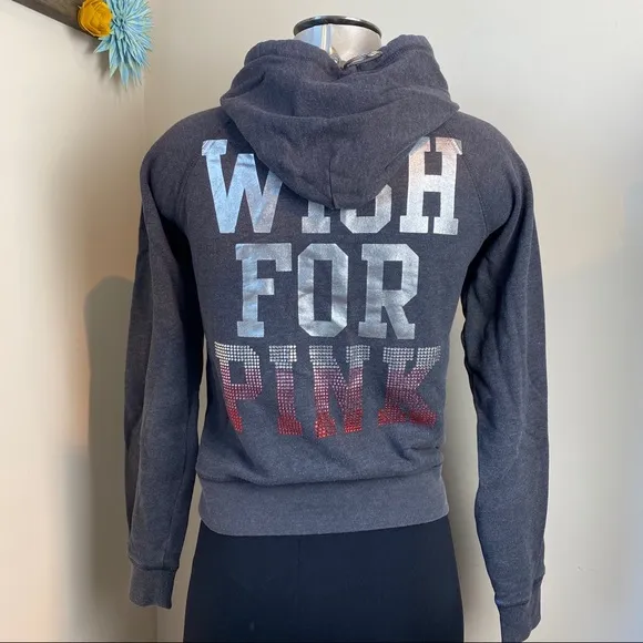 Victoria’s Secret PINK 90’s Bling hoodie embellished Size Small Gray Y2K 00s - Image 2