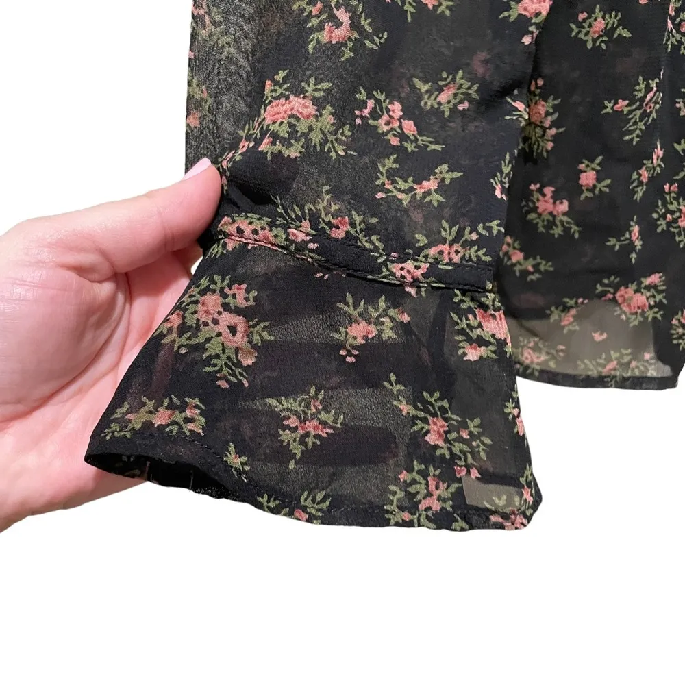 Oh Baby Motherhood Floral Sheer Long Sleeve Blouse Black Size Small - Image 2