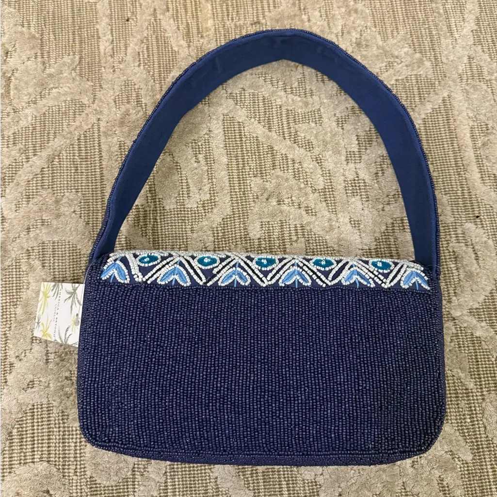 NWT Flower Blue Navy White Diamond Shape Beaded Shoulder Bag America and Beyond - Image 2