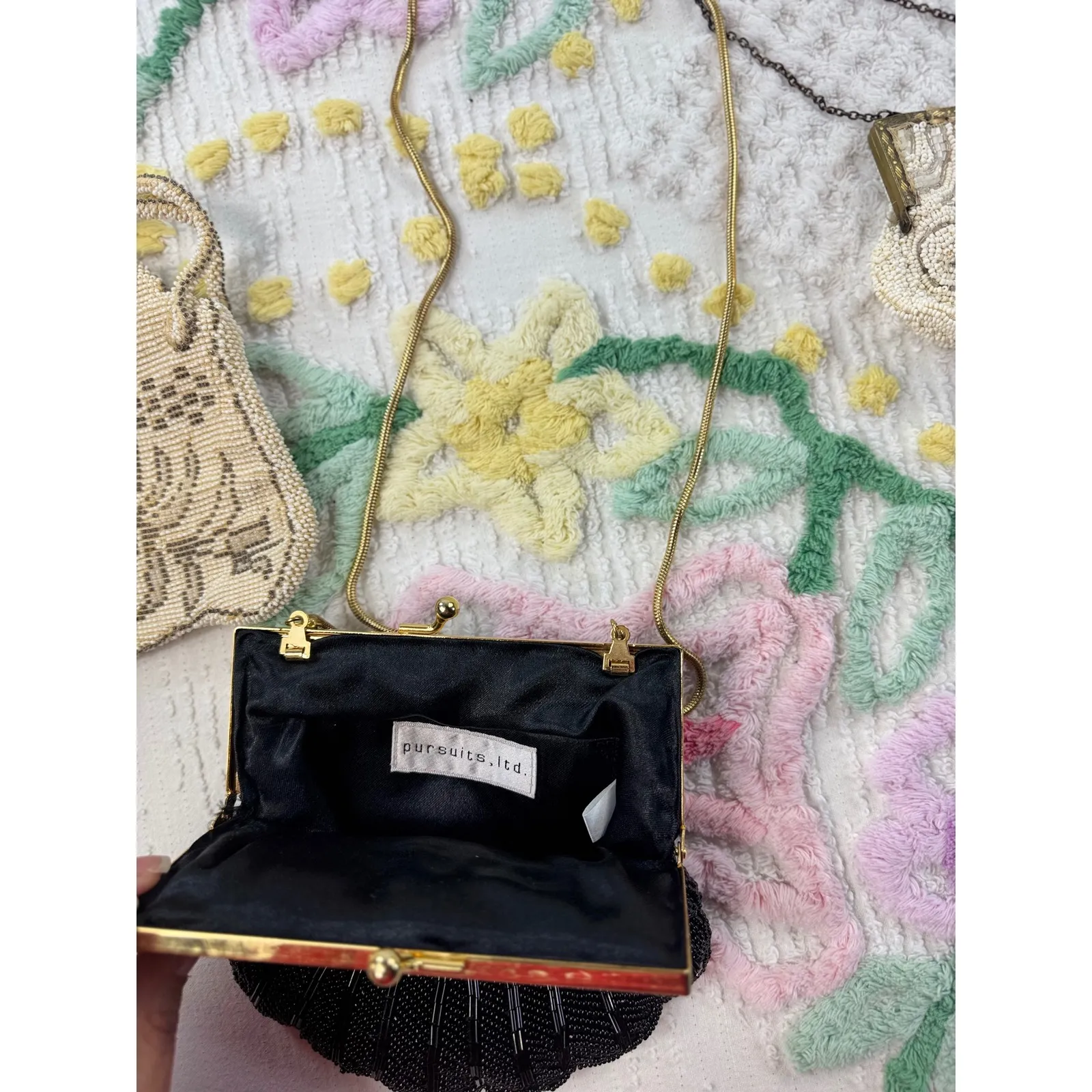 Vintage Beaded Handbags Lot of 3 Evening Clutch Purses Sequin Shell Style 1950 Black - Image 9