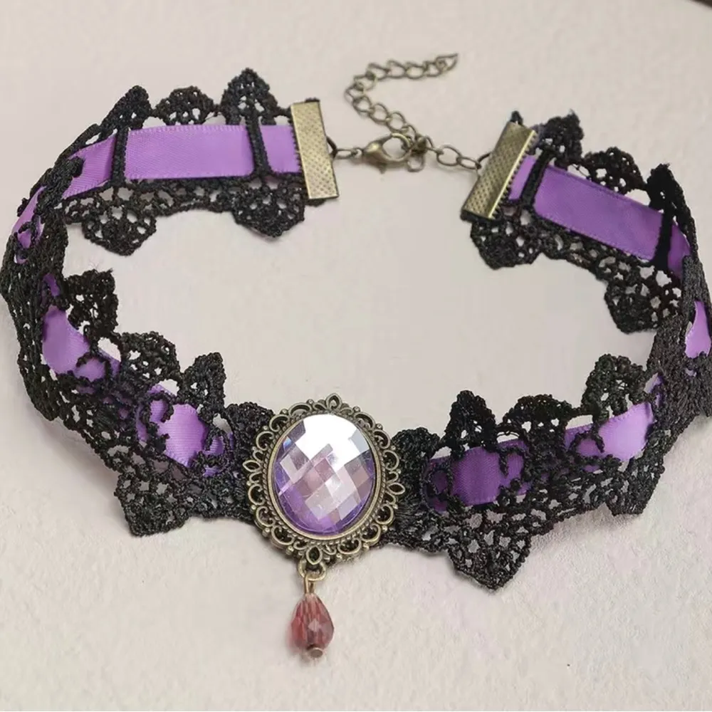 Gothic Black/Purple Lace Necklace Collar Choker Retro Style Faux Fashion Jewelry - Image 2