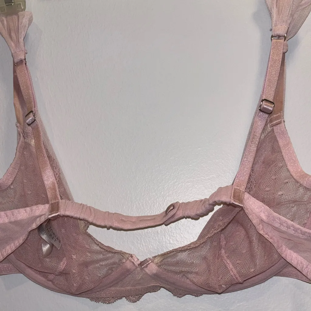 Y2K 2008 Victoria's Secret Blush Pink Sheer Layered Dream Girly Lace Bra - Image 5