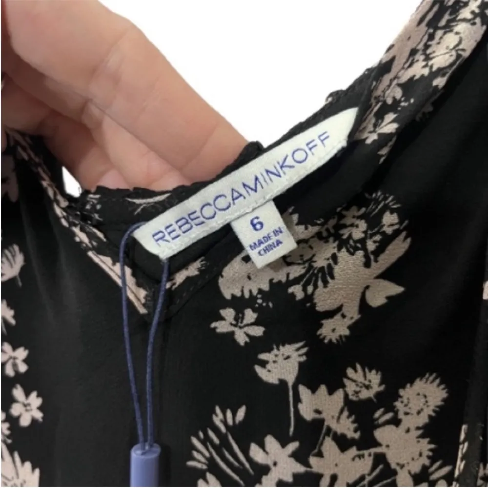 New Rebecca Minkoff Kaspit Dress Two Tone Garden Print Black Floral SZ 6 Dress - Image 5