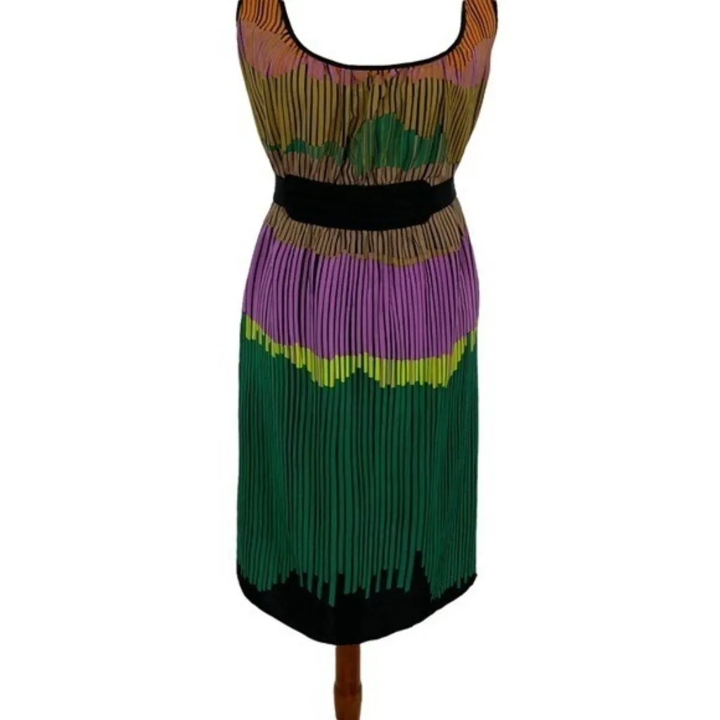 Petticoat Alley Silk Racerback‎ Pleated Multicolor Boho Sundress Green Medium - Image 3