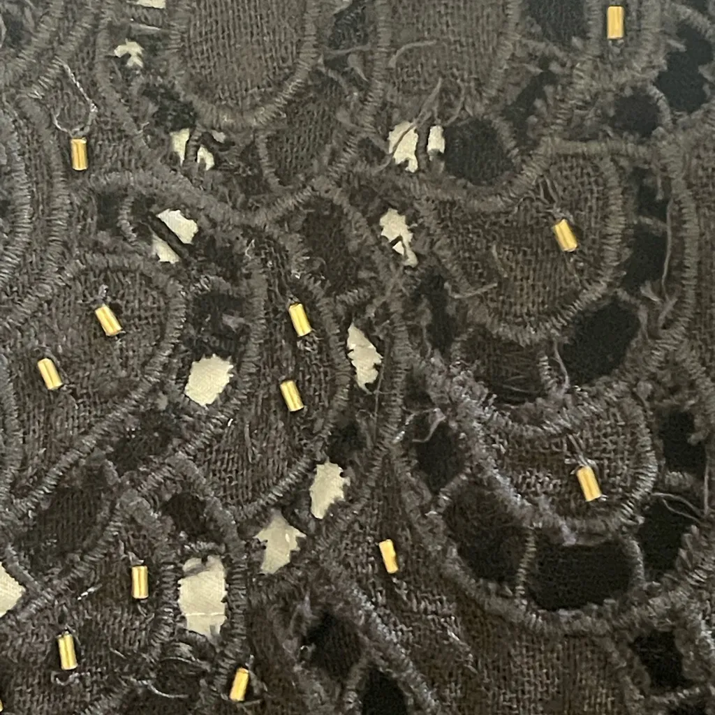 Free People Boho Black Flowy Cutout Lace Detail Beaded Button Front Top sz XS/S - Image 11