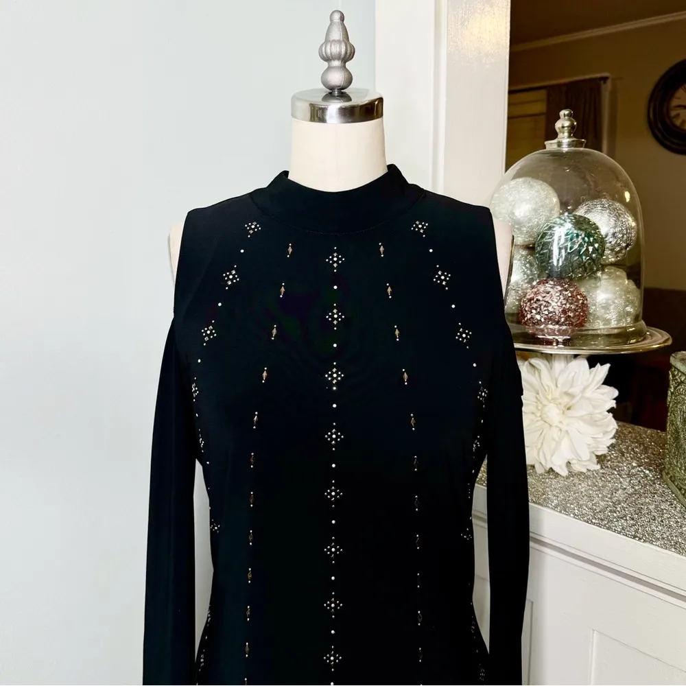 White House Black Market Cold Shoulder Sheath Dress Long Sleeve Size Small - Image 5
