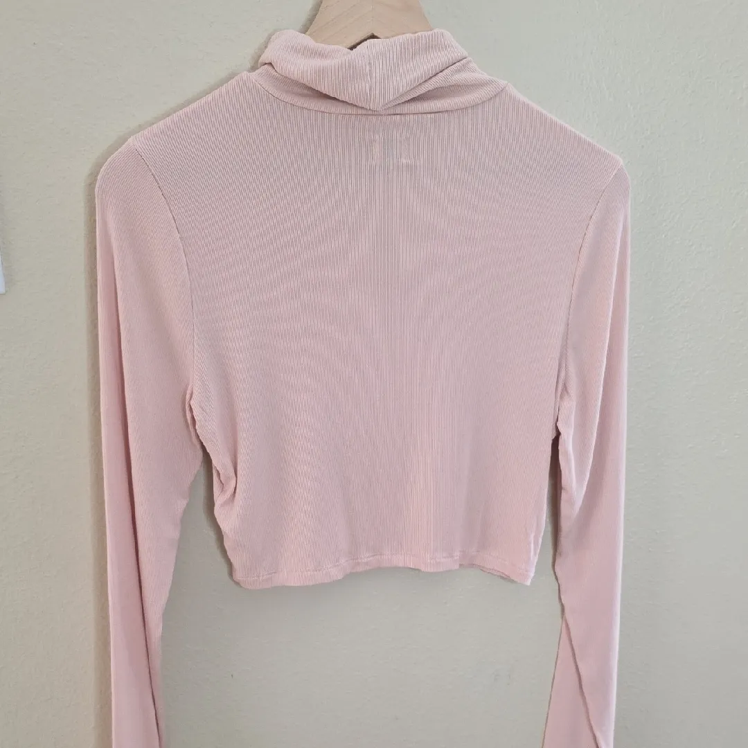 Aritzia Sunday Best Top Freshman Turtleneck Ribbed Long Sleeve Cropped Pink Larg Size L - Image 6