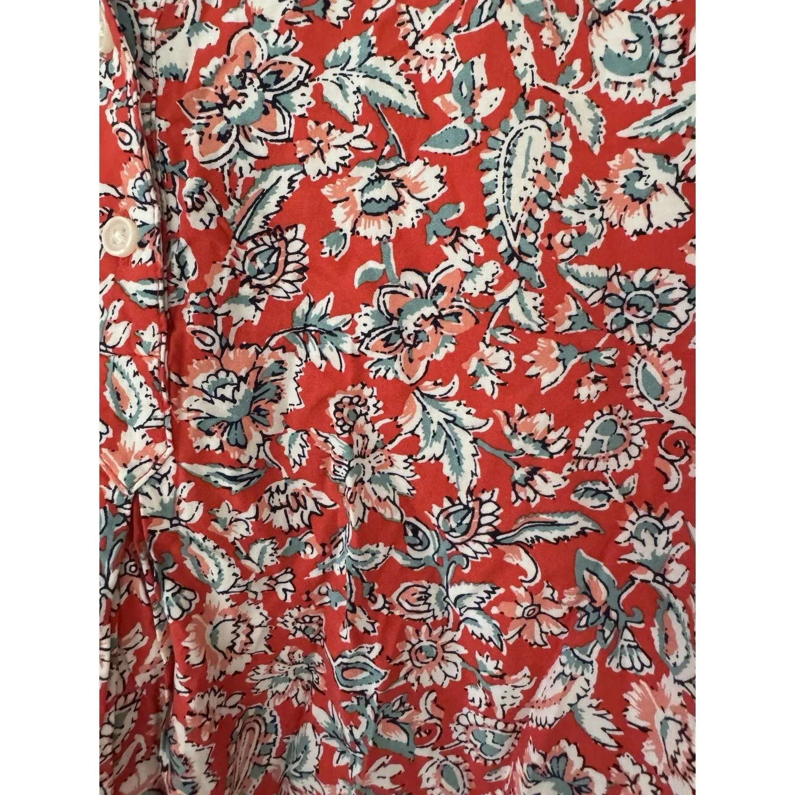 Old Navy The Tunic Shirt Long Sleeve Top Salmon Floral Boho Flowy Career XL - Image 8