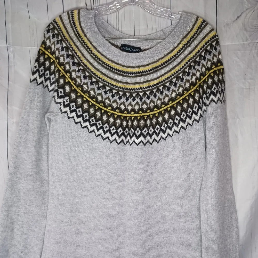 Cynthia Rowley Wool Blend Grey Fair Isle Sweater Dress - Women's M - Image 3