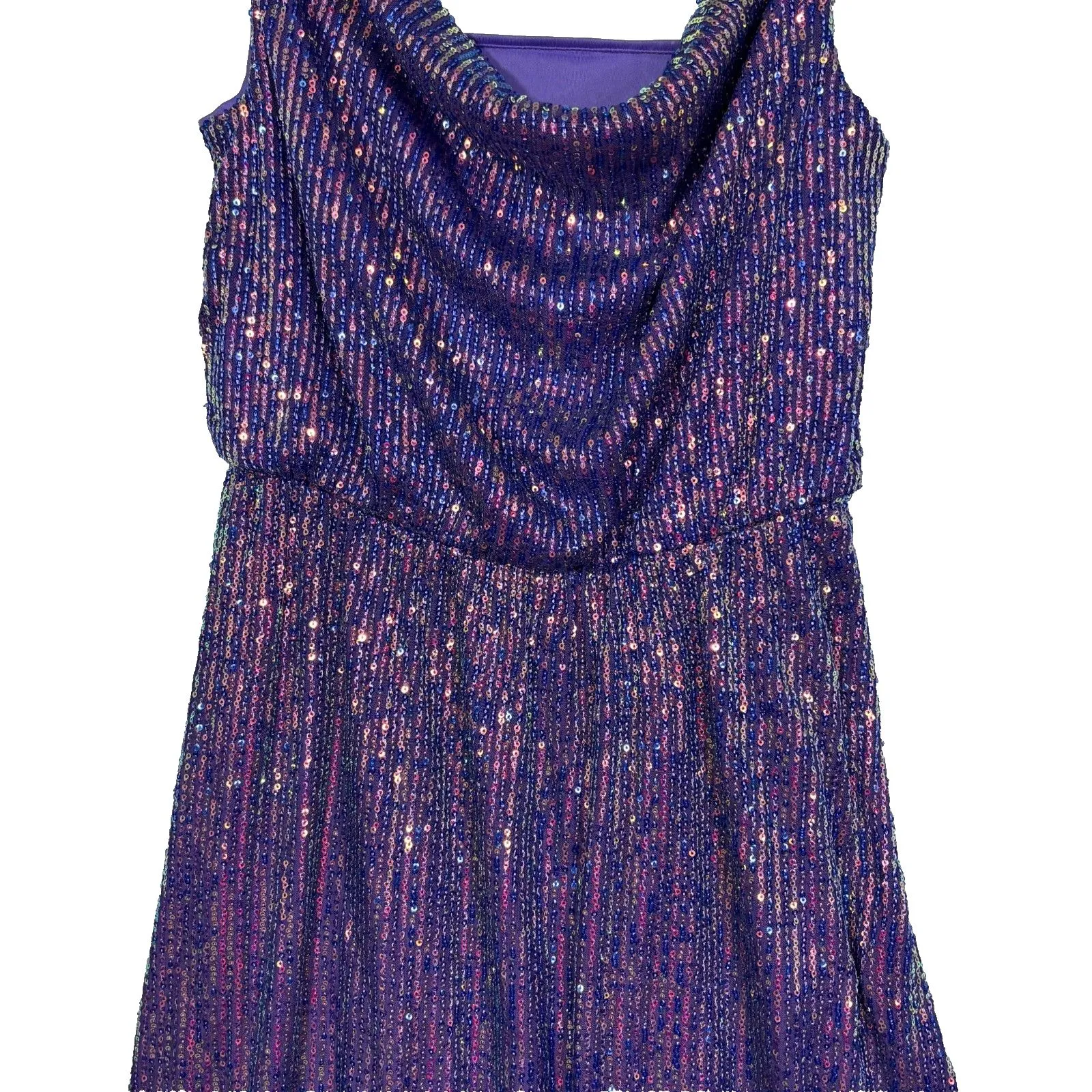 Shein Sequin Cowl Neck Spaghetti Strap Dress Womens S Lavender Glam Retro NWOT - Image 6
