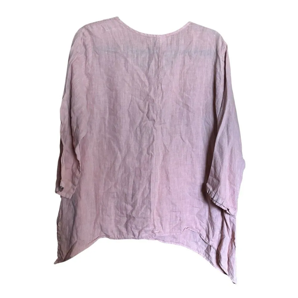 LA Fixsun Tunic Top Womens Small Pink Linen Artsy Lagenlook Oversized Blouse - Image 6