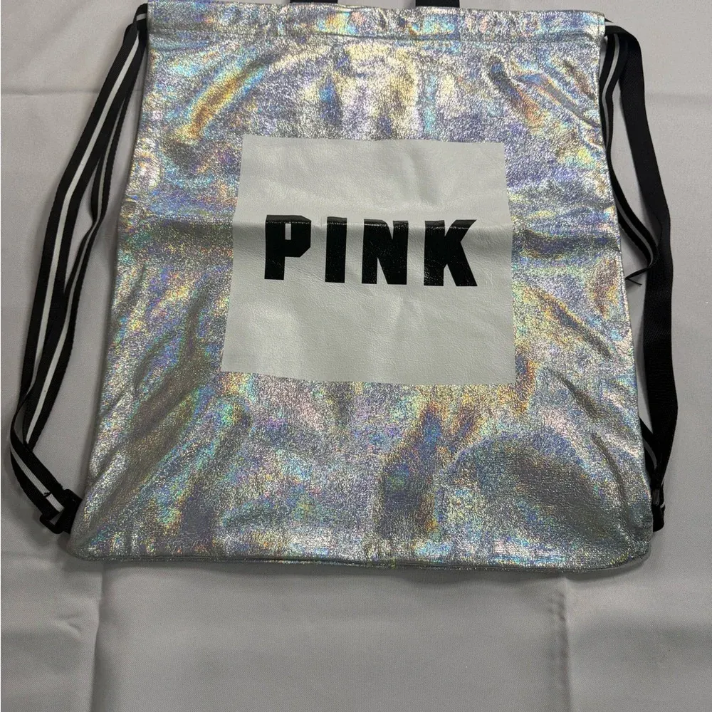 PINK Victoria's Secret Silver Holographic Backpack - Image 5