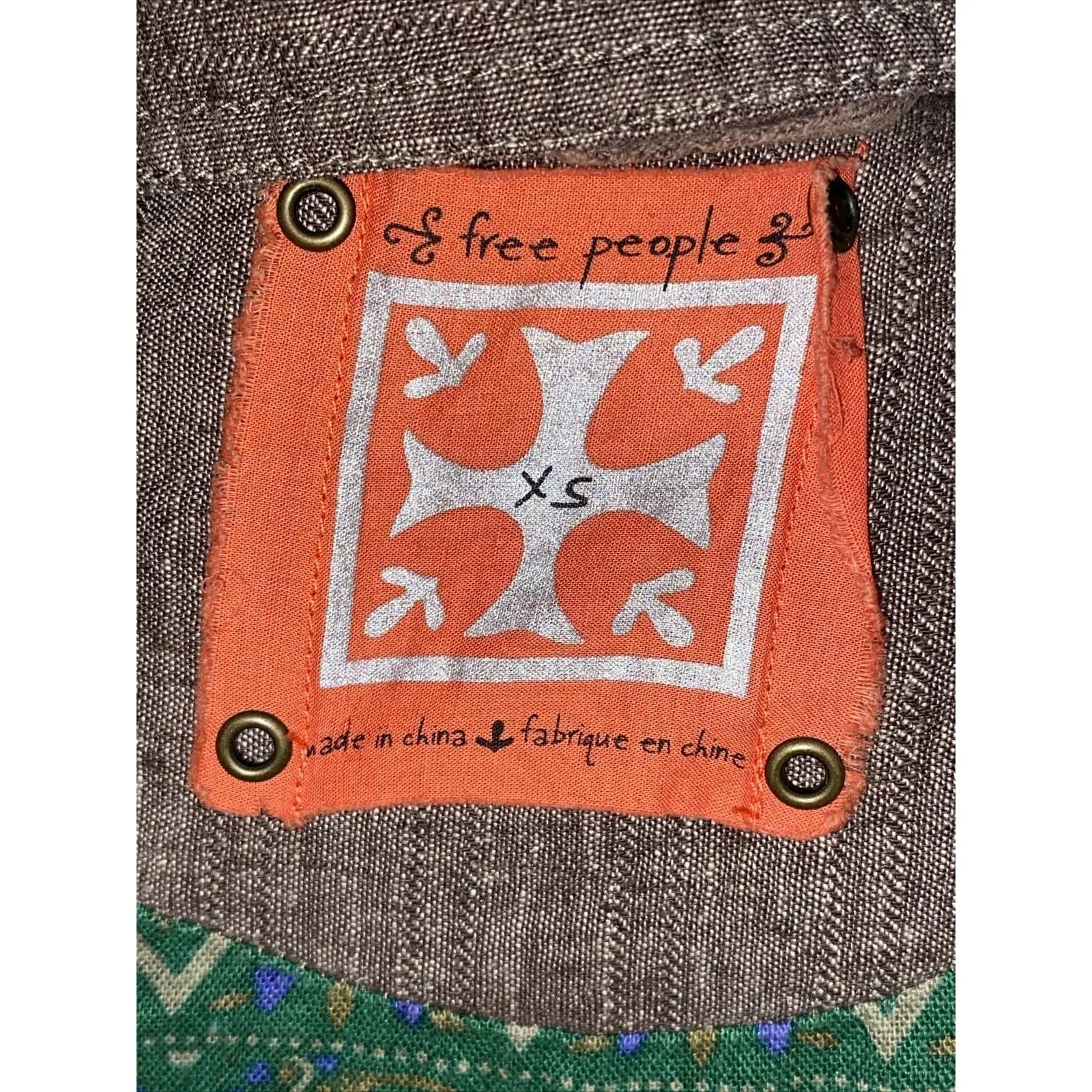 A Free People Womens Brown Linen Blend Balloon 3/4 Sleeves Button Jacket Sz  XS - Image 9