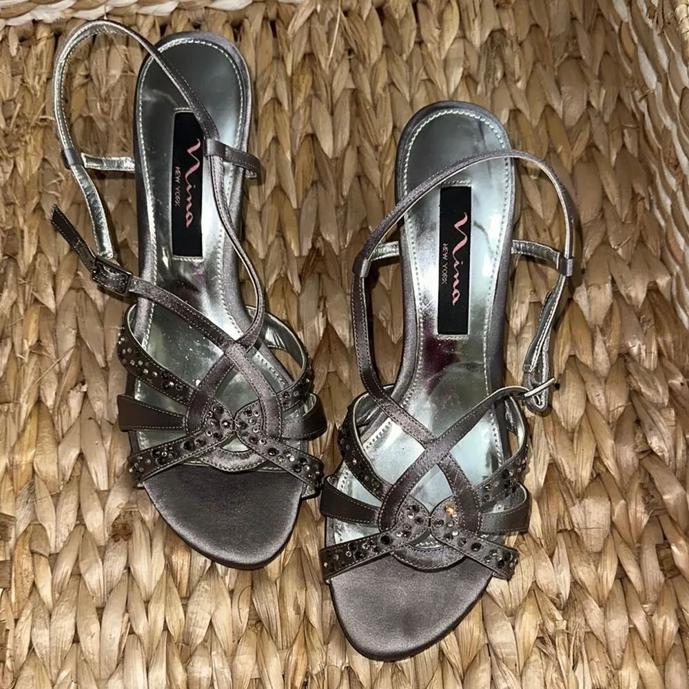 Nina Silver Strappy Heels - Image 2