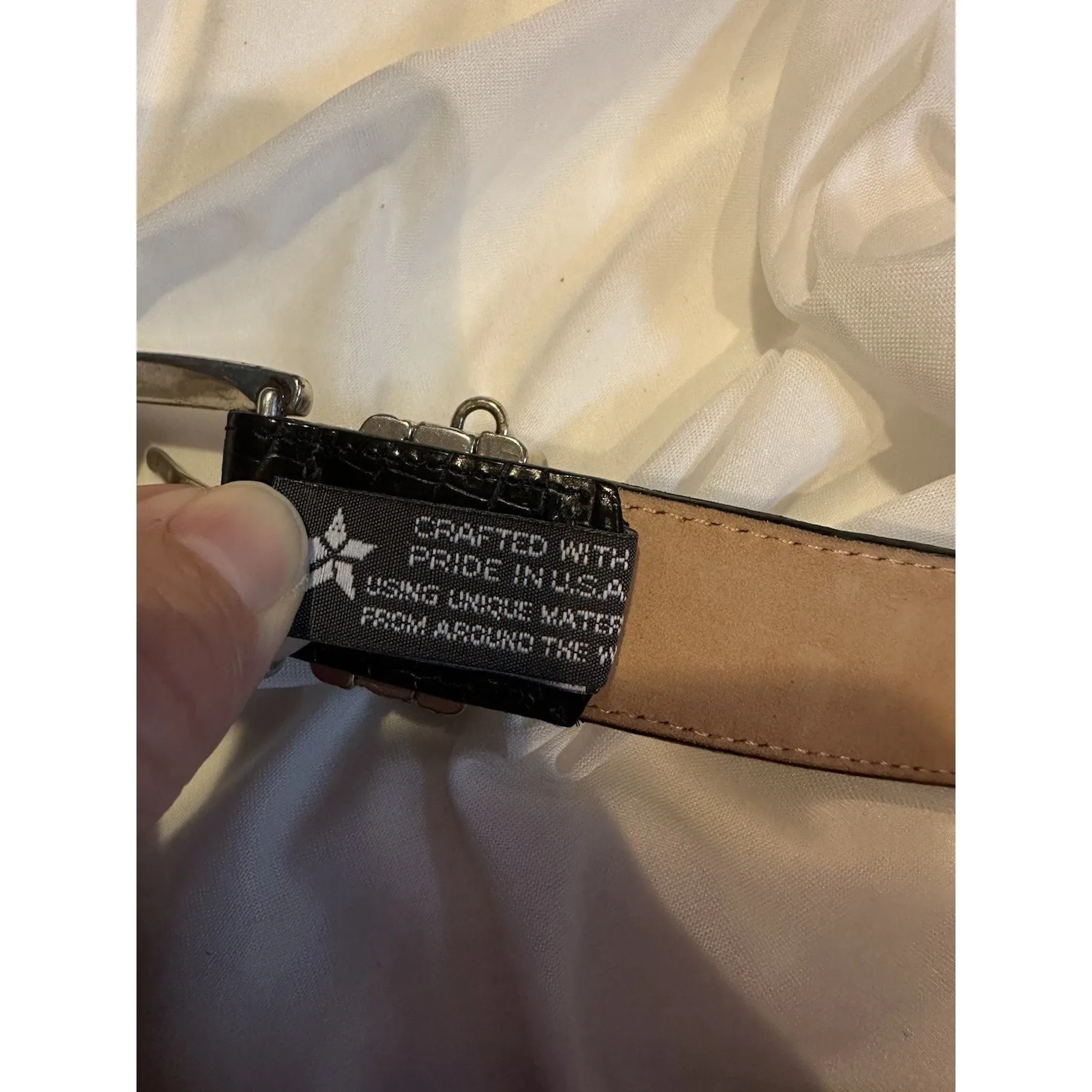 Brighton Belt Snakeskin Women's (M)30 Black Leather 2 Tone Buckle Skinny Vintage - Image 5