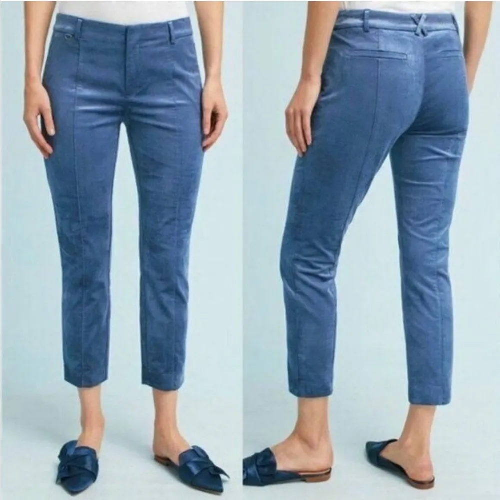 Anthropologie The Essential Slim Trousers Pants Blue Velvet Cropped Sz 6 - Image 2