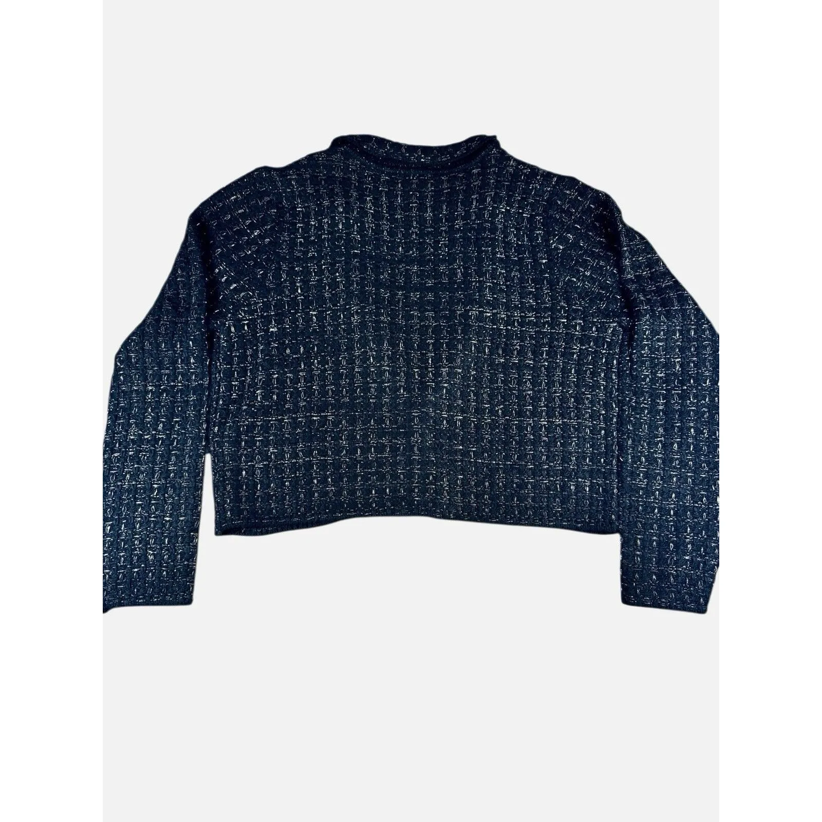 NWT Draper James Metallic Yarn Cardigan With Blazer Details XL Black Gold Chic - Image 9