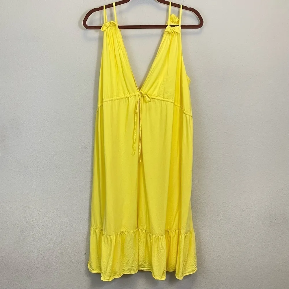Revolve Majorelle Canary Yellow Ruffle Hem Slip Knee Length SunDress‎ Size XL - Image 3