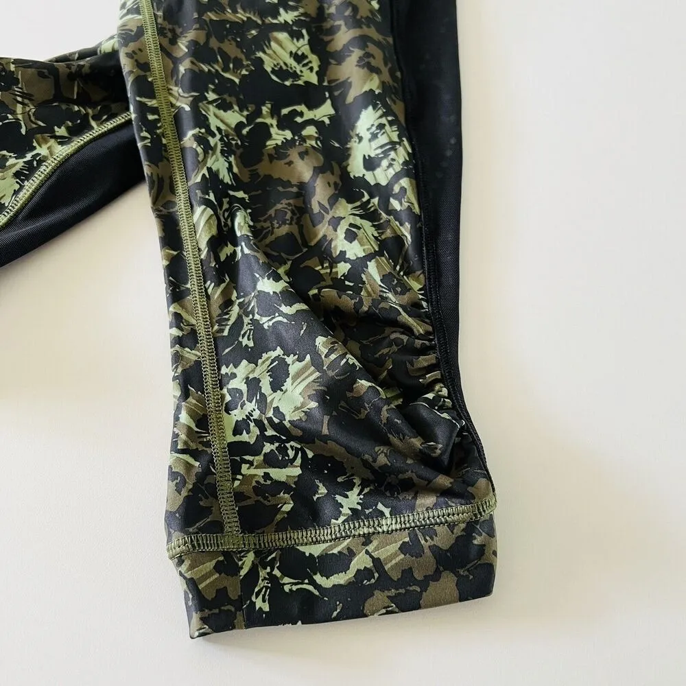 LULULEMON ATHLETICA Fleur Sombre Olive Black Stop At Nothing Crop Leggings -US 6 - Image 5