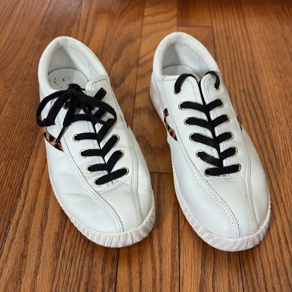 Anthropologie Tretorn Nylite‎ Plus Sneaker Leather Shoe White Women's 9M leopard - Image 3