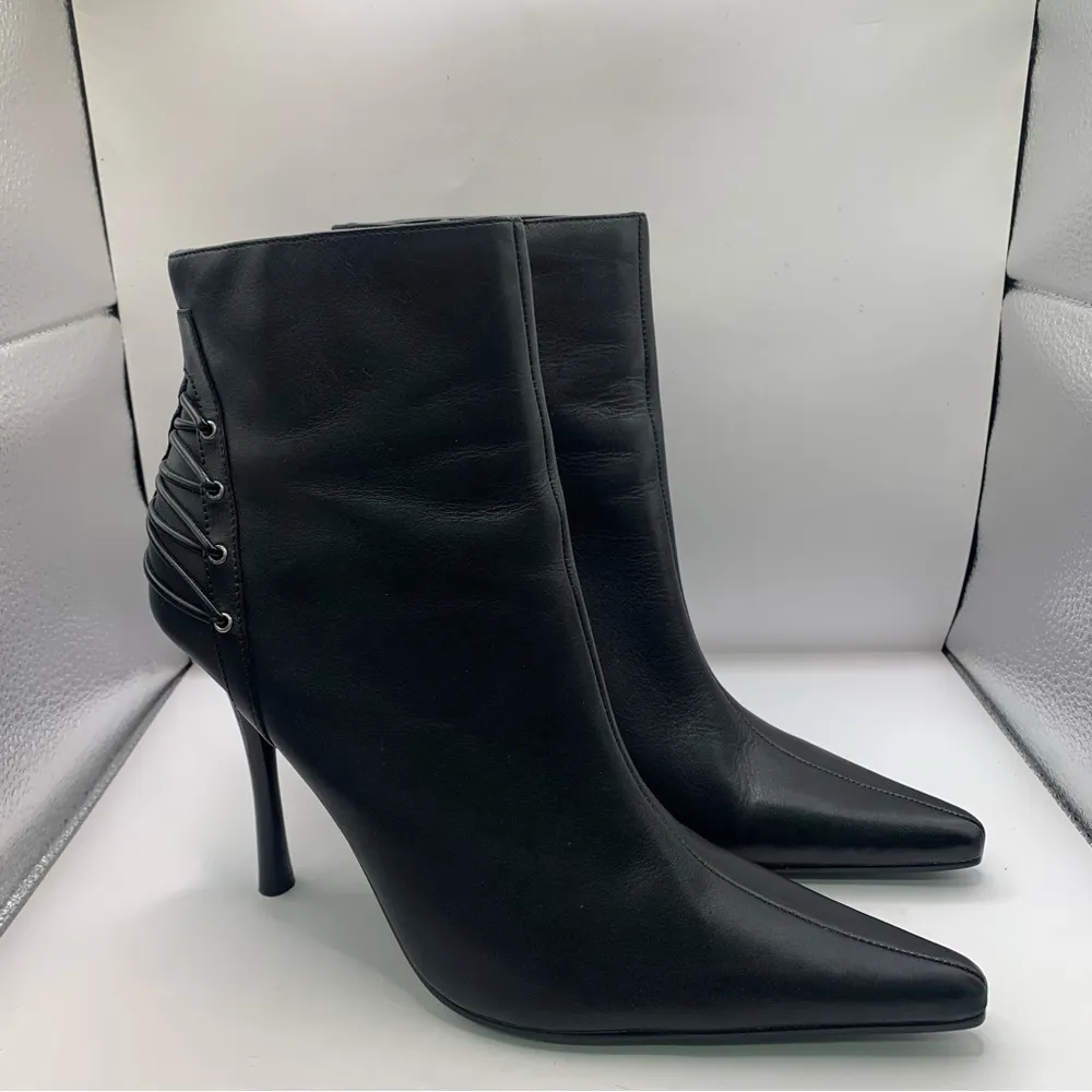 Vintage Leather Black Ankle Boots By Bakers 10B Designer Zipper Boots Y2K 90s Size 10 - Image 4