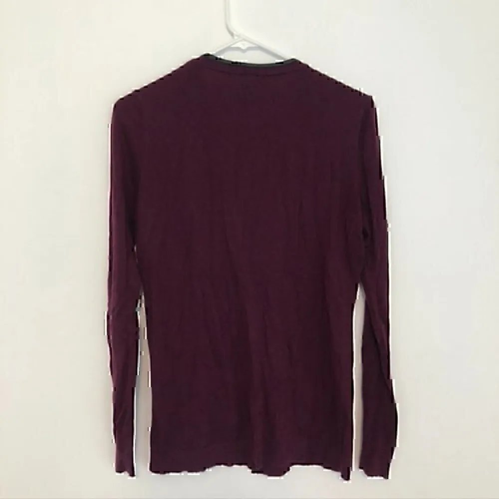 ANN TAYLOR Plum Purple Vegan Faux Leather Trim Button Down Cardigan Sweater M - Image 9