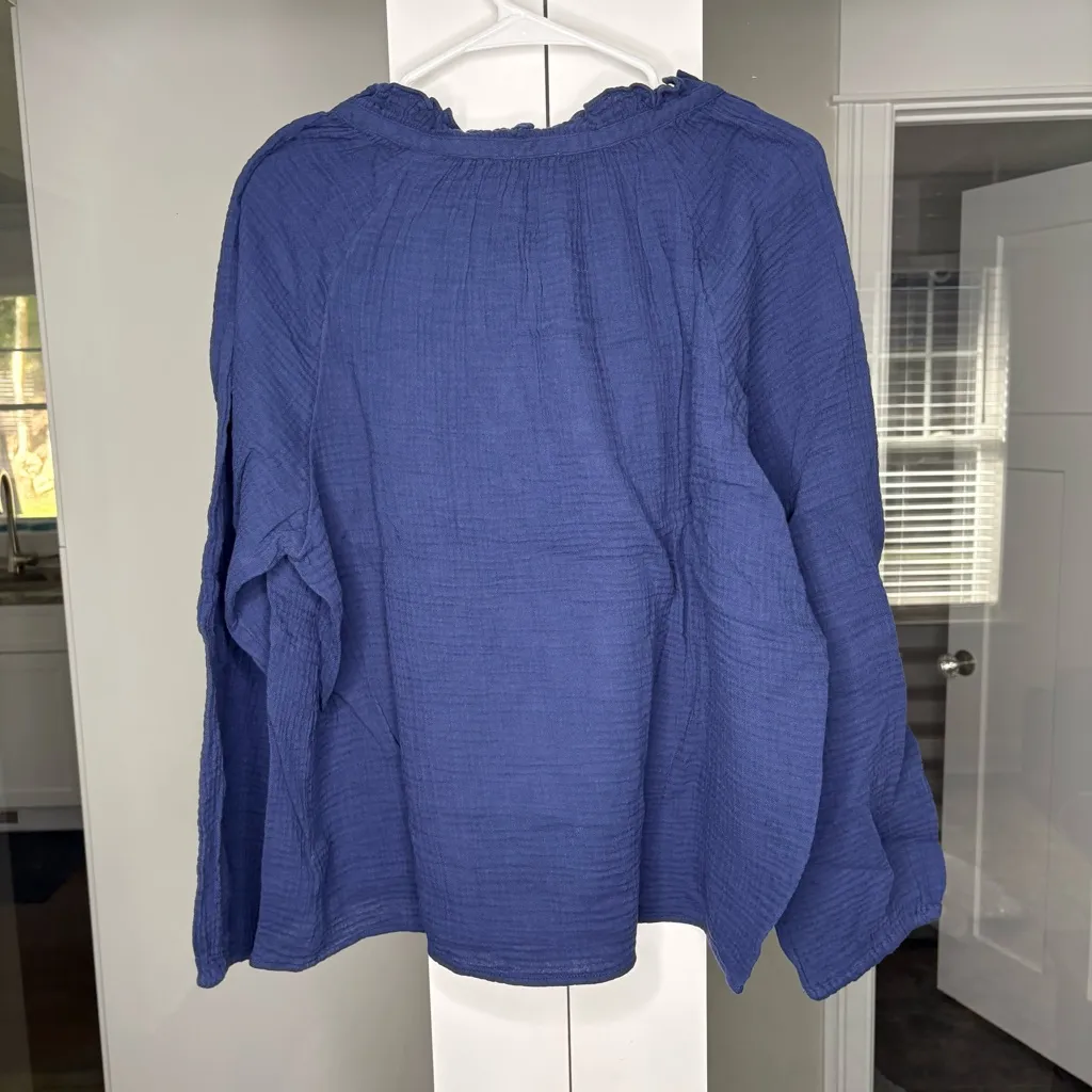 NWT J. Crew Long-sleeve Gauze Tie-neck Top Blouse Antique Navy - Image 3