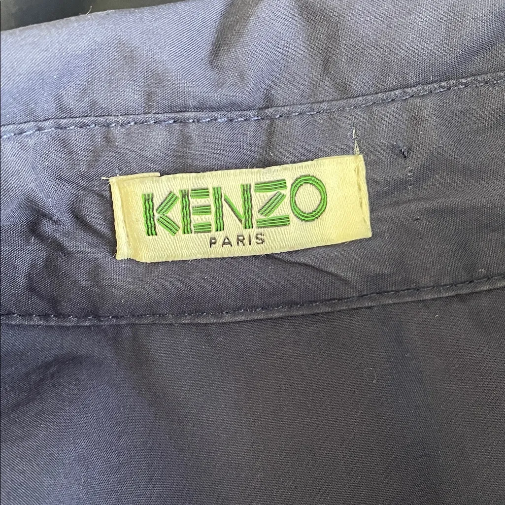 Kenzo Dark Blue 1/2 Button Down Popover Shirt with Eye Design - Image 6