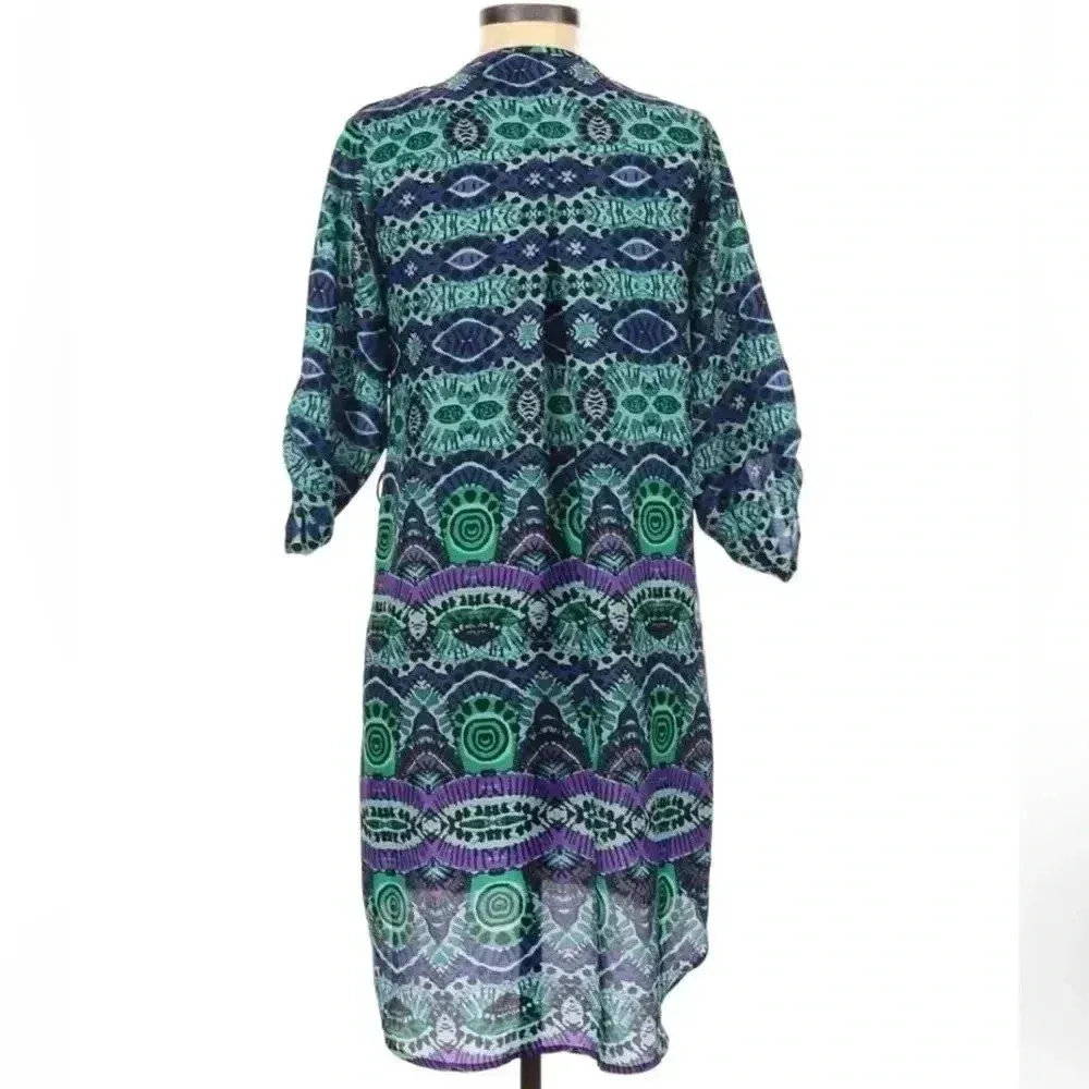 Anthropologie Maeve Ikat High Low Bohemian Print Button Down Shirt Dress Size XS - Image 4