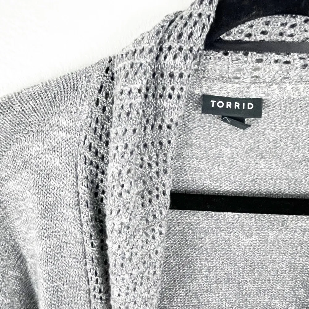 TORRID Gray Marled Lattice Trim Long Sleeves Open Knit Cardigan, Size 3X - Image 7