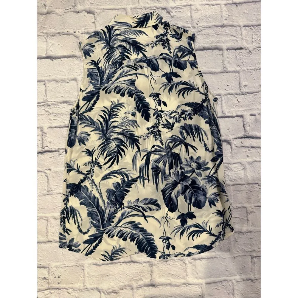 Equipment Slim Signature Printed Silk Sleeveless Blouse in White/Blue Medium - Image 5