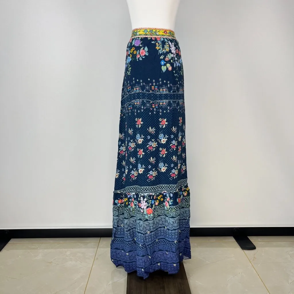 NWOT Johnny Was Blue Floral Elastic Waist Maxi Skirt Size S Pull-On - Image 5