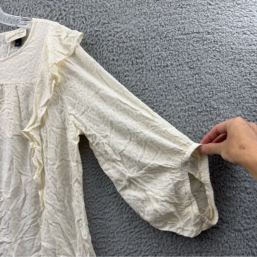NWT Universal Thread 3/4 Balloon Sleeve Blouse Top Cream Peasant Boho‎ Ruffle S - Image 2