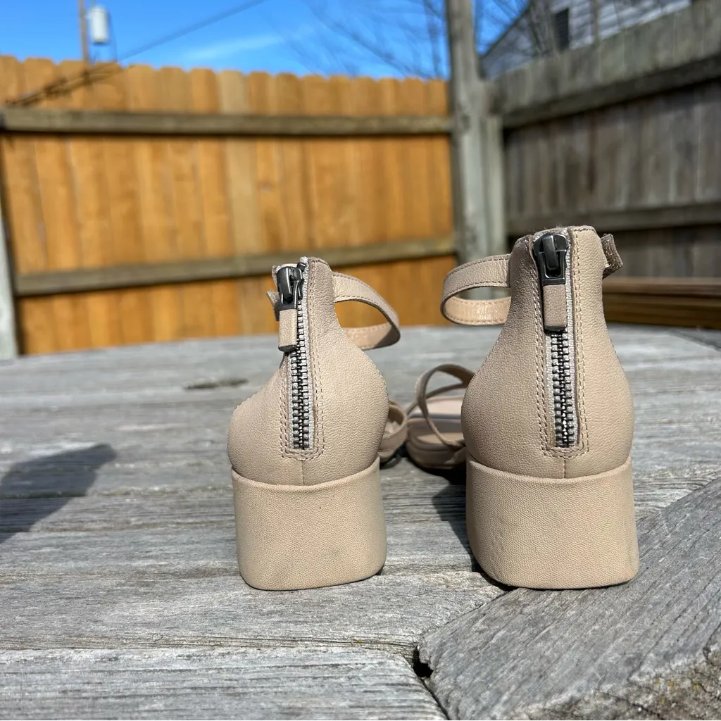 Eileen Fisher Noni Khaki Leather Heeled‎ Strappy Sandals Women's 7.5 - Image 7