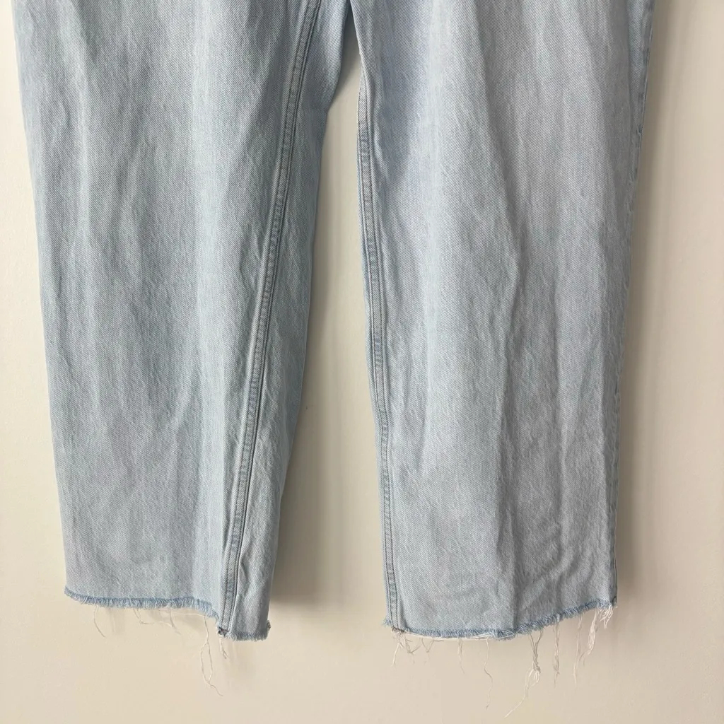 Abercrombie & Fitch The Loose High Rise Jeans Light Wash Raw Distressed Hem - Image 3
