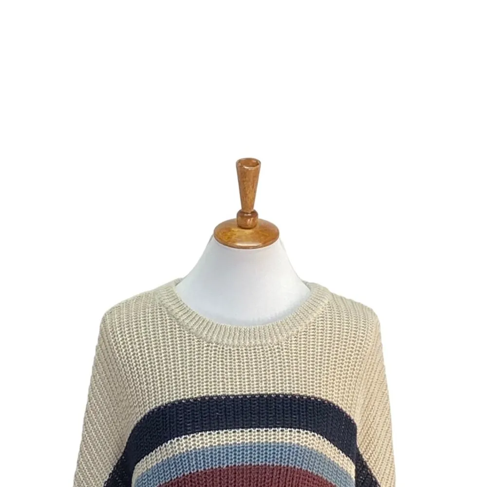 Elan  Striped Crop Sweater Beige Size M Neutral Coastal Cozy Minimalist Casual - Image 5
