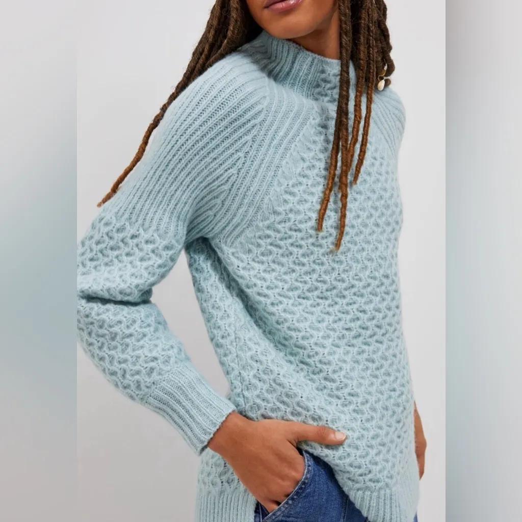 Anthropologie Sweater Womens L Sky Blue Bia Mock Tunic Fisherman Alpaca Chunky - Image 2