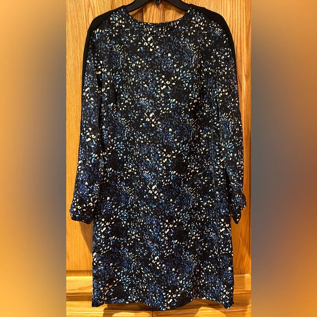 Banana Republic Blue Print Long Sleeve‎ Lace Trim Pom Pom Shift Dress Size 2 - Image 4