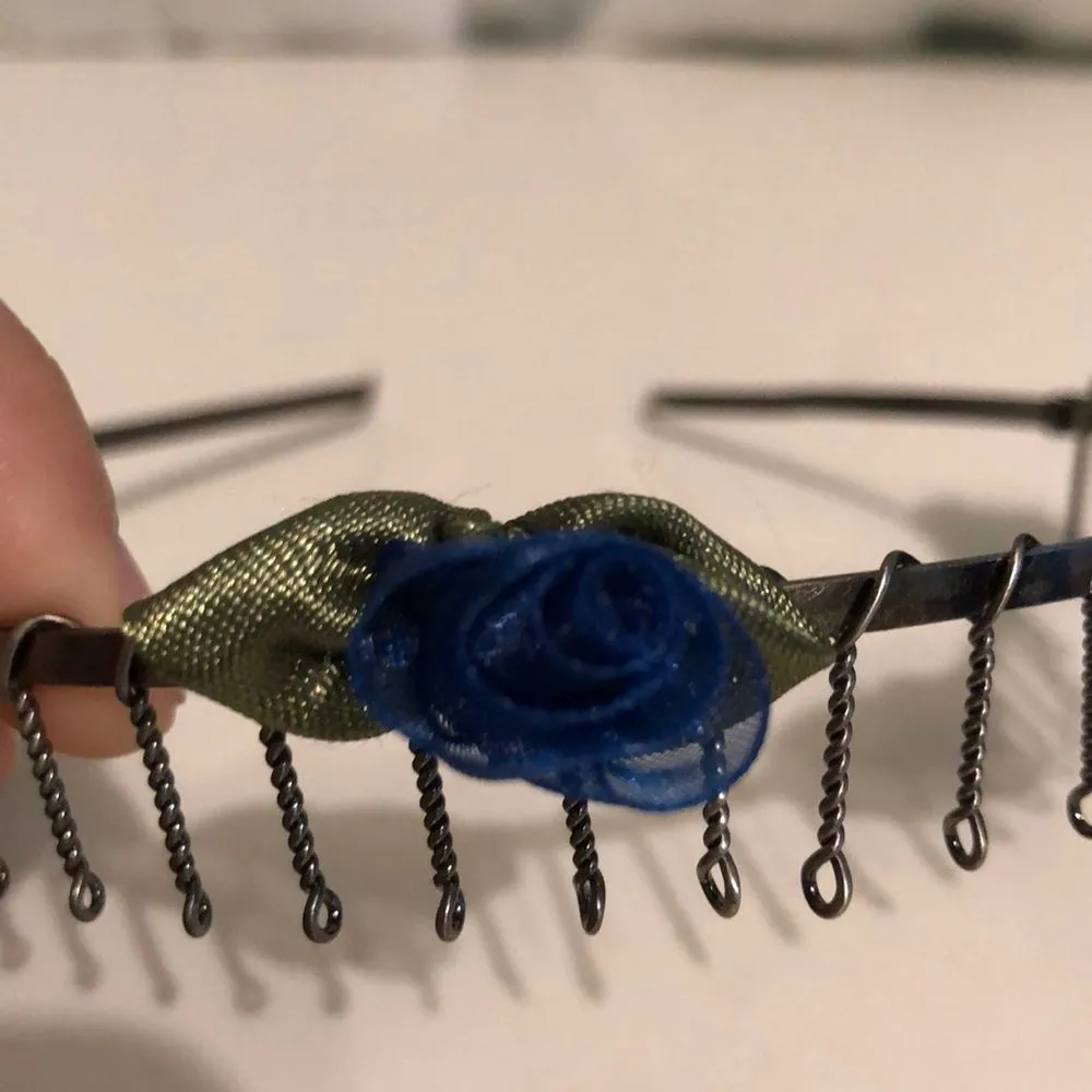 Metal Headband Blue Fabric Roses - Image 7