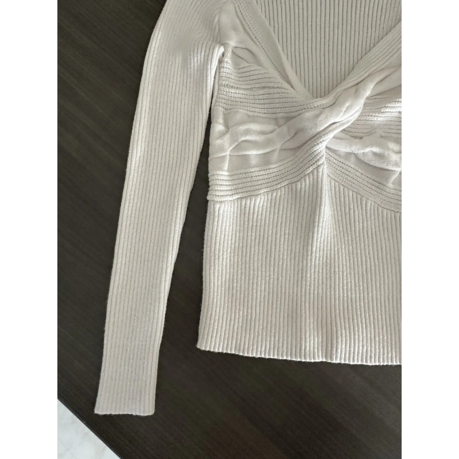 VTG Y2K Sweater Women Small Wrap Sweater Knit Long Sleeve Whimsigoth Babydoll‎ White - Image 3