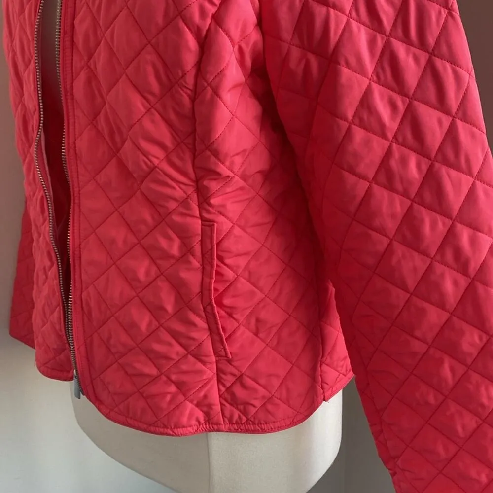 CROFT & BARROW Quilted Jacket Womens Sz Medium Coral Full Zip Cabincore Heritage - Image 4