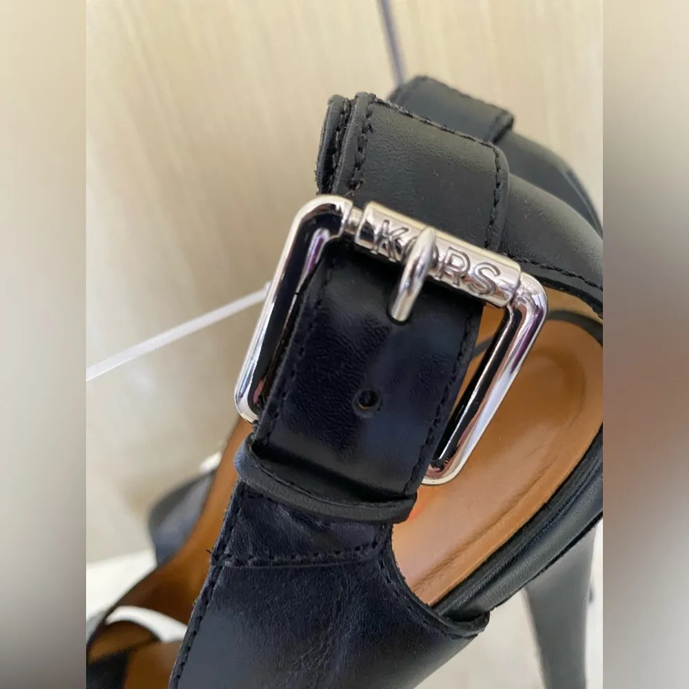 90s Michael Kors Portland Black Platform Buckle Open Toe Heel SIZE 9 Y2K leather - Image 3