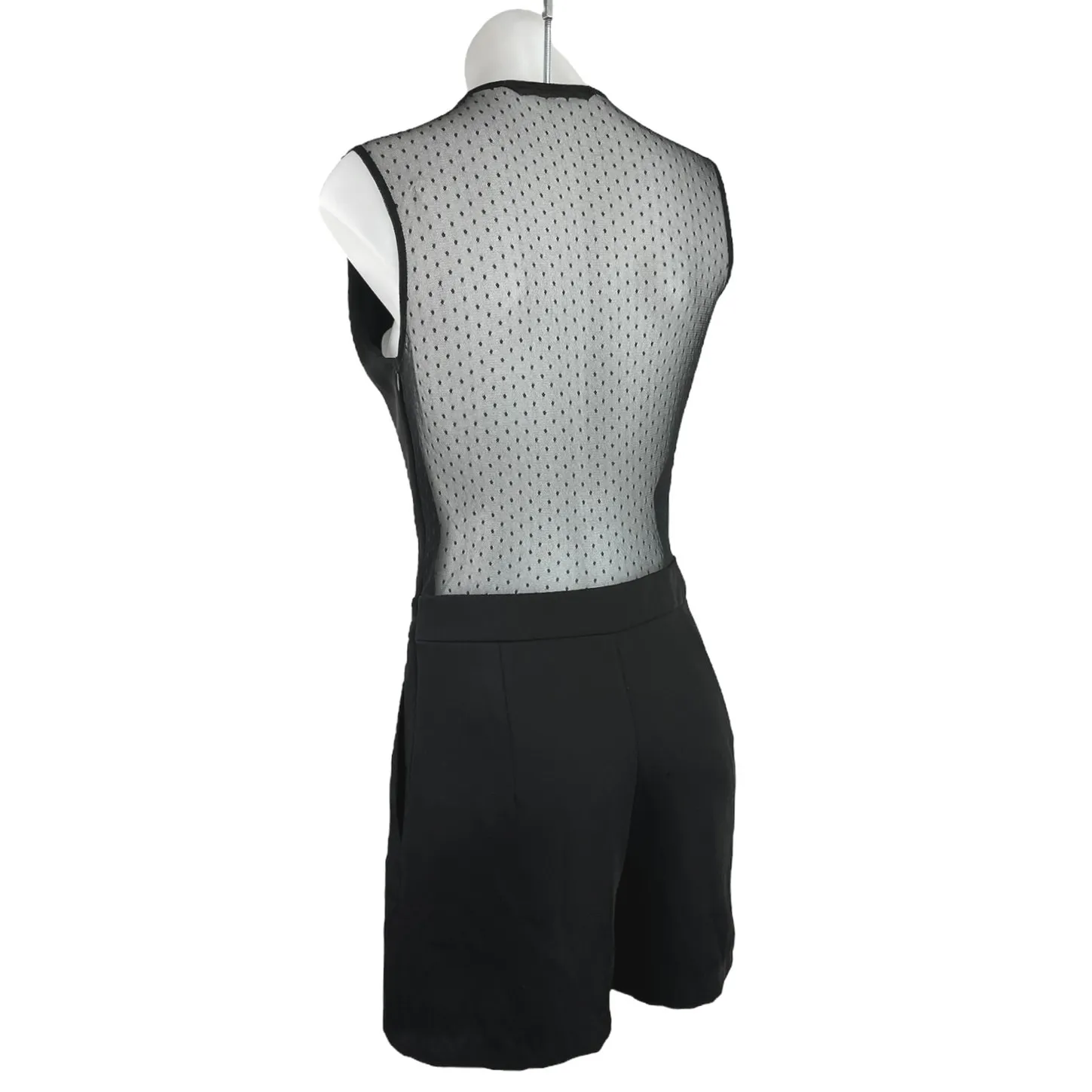 Zara Basic Black Sleeveless Mesh Sheer See Through Back Jumpsuit Romper Shorts S - Image 3