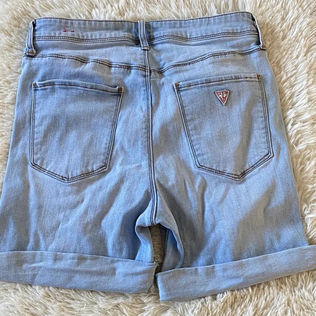 Guess Women's Light Blue Distressed Jean Shorts - Image 2
