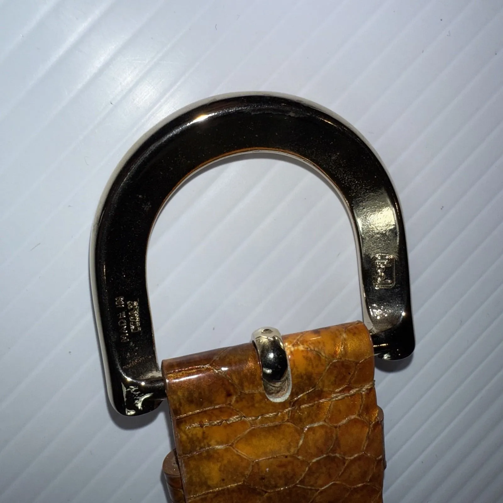 Streets Ahead‎ Belt Orange And Gold Snakeskin Print Made In USA Italian Buckle - Image 4