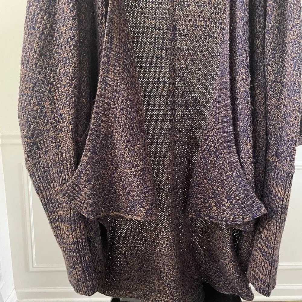 Cecico Womens Brown Navy Blue Drape Open Front Cardigan Sweater Pockets L - Image 4