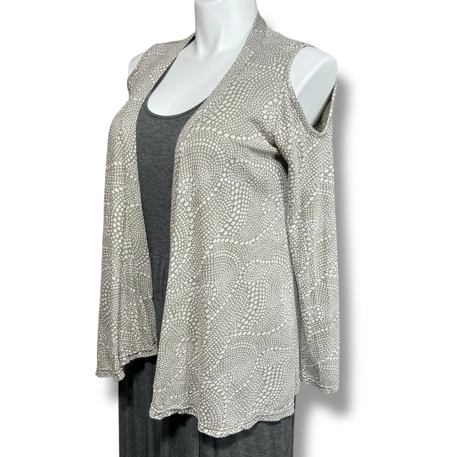 Vigorella Womens Cardigan Sweater Cold Shoulder Long Sleeve Bamboo Cotton Beige White Size L - Image 6