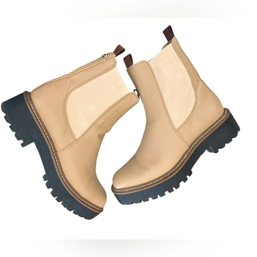 Sam Edelman Laguna Chelsea pull on block heel lug sole Boot 8.5 tan black chunky - Image 6