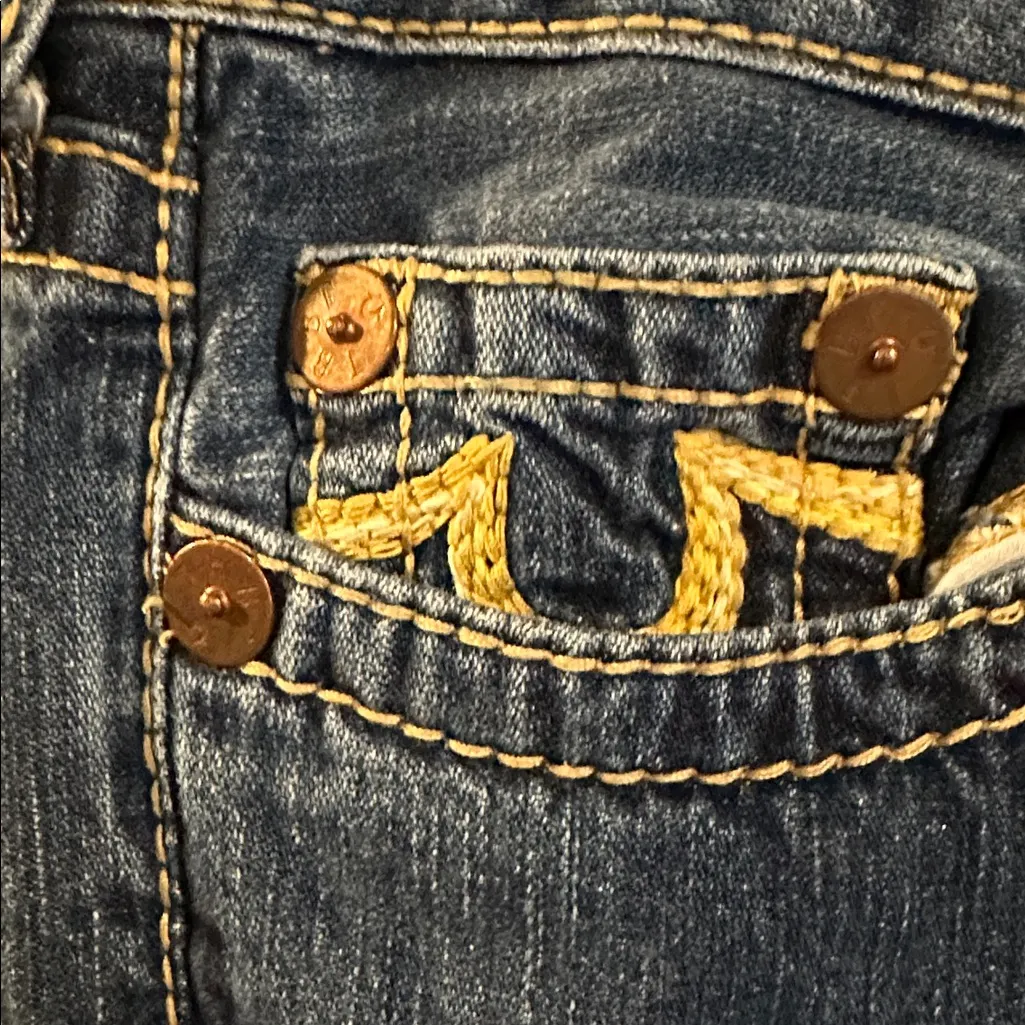 True Religion Women's Flare Jeans with Golden Yellow Stitching (Bobby Rainbow) - Image 5